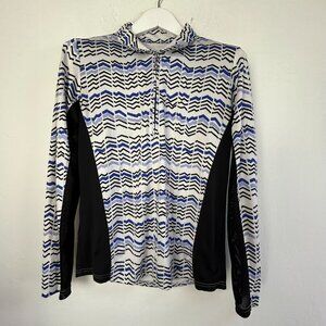 SanSoleil Womens Long Sleeve UPF 50 1/4 Zip Golf Shirt Medium Black/Blue Chevron